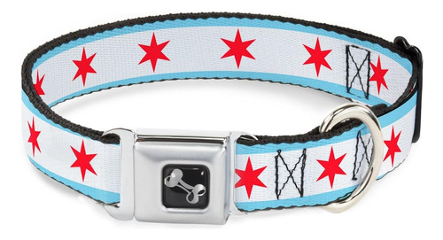 Hebilla Abajo 11-17 Chicago Bandera Perro Collar Hueso, Medi