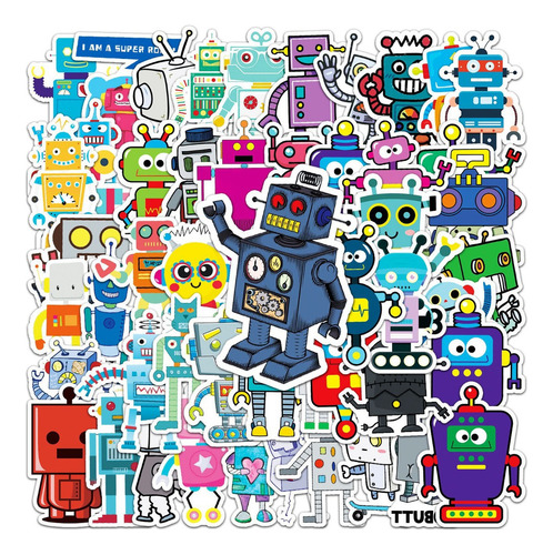 50 Pegatinas De Robot, Pegatinas De Vinilo Impermeables Con