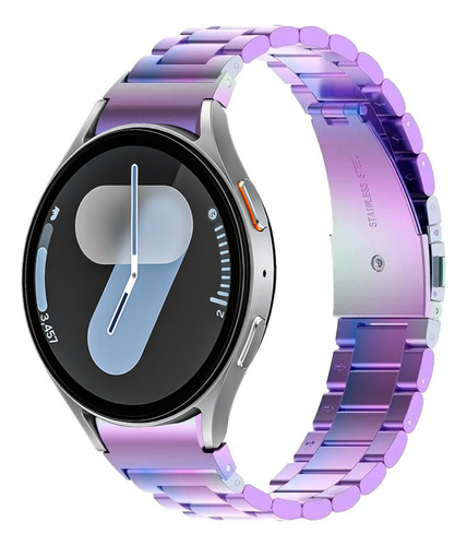 Correa De Eslabones + Funda Con Cristal Para Galaxy Watch 7 Tornasol / Transparente 44mm 2 Cm
