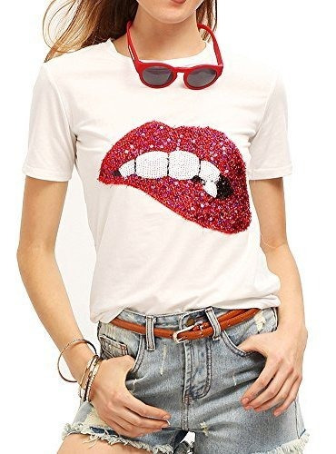 Fv Relay Para Mujer Con Lentejuelas Glittery Lips Tee Bordad