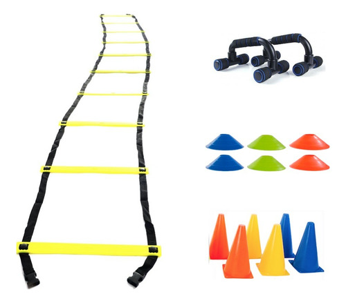 Kit Funcional Escada De Agilidade Cones Apoio Flexão Circuito Yangfit