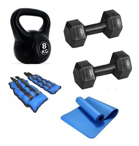 Set Kit Ejercicio Entrenamiento Mancuernas Pesa Rusa 8 Kilos