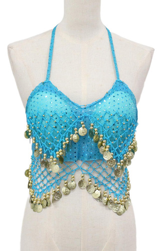 2 Trajes De Top Corto Con Lentejuelas, Ropa De Baile, Azul