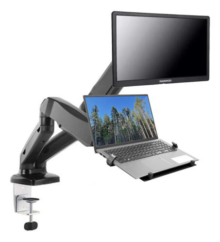 Soporte Escritorio Doble Brazo Monitor + Base Notebook 