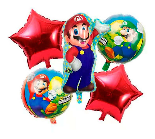 5 Globos Metalicos Mario Bros Decoracion Cumpleaños Gamer Fi