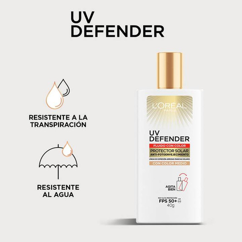 Uv Defender Fluido Tono Medio Fps50+ 40ml Aplicación Día