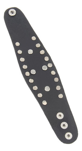 Brazalete Ancho Cuero Con Cráneo Y Remache Gótico Negro
