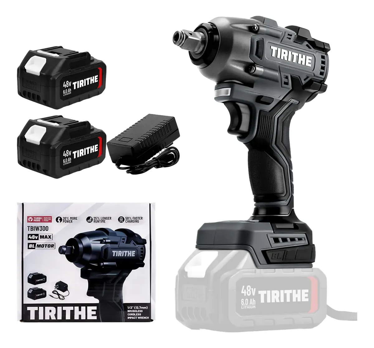 Chave De Impacto Brushless 500nm Com 2 Baterias 48v Cinza-escuro 127/220v