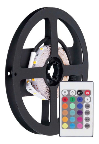 Kit Fita Led Rgb Ip20 18w 5 Metros C/ Controle E Fonte 12v