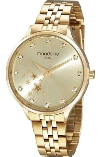 Relógio Mondaine Feminino Cristais Dourado Original Com Nfe