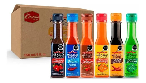 6 Pack Mix 6 Tipos De Salsas De Chile México Lindo 150ml
