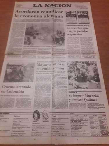 Tapa Diario La Nación 13 05 1990 Alemania Huracán Quilmes 