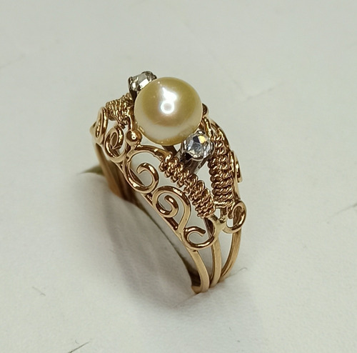 Anillo Dama Antiguo Oro 18k Perla Cultivo Brillantes Divino!