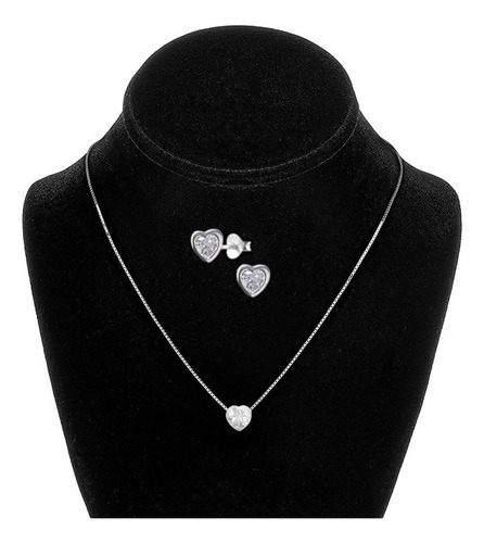 Set Conjunto Corazon Cadena Collar Aros De Corazon Plata 925