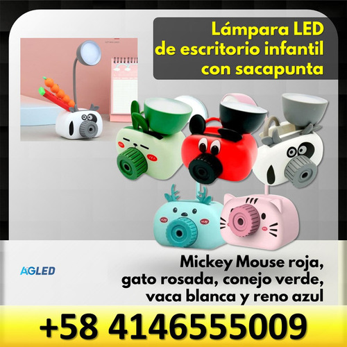 Lampara Led De Escrit Infantil C Sacapunta Mickey Mouse Roja