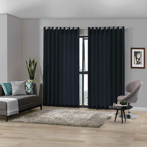 Cortina Duo Monaco Bella Janela Corta Luz Sala 4,20 X 2,30 Cor Azul-escuro