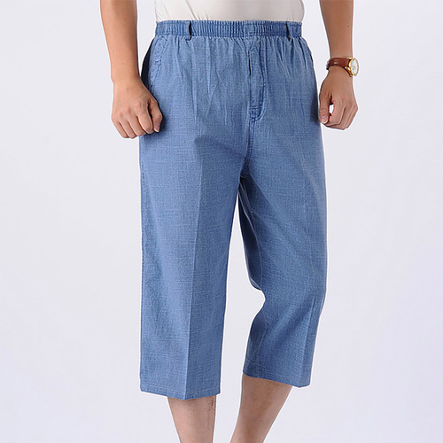 Pantalones Capris De Algodón Y Lino En V Para Hombre Con Cin