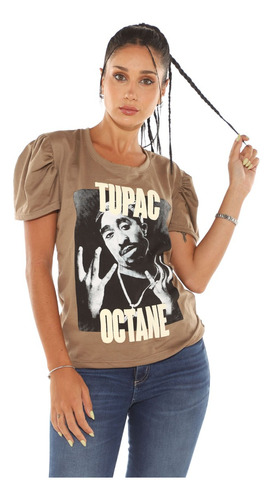 Remera Tupac De Algodón Manga Globo Con Estampa Octane Jeans