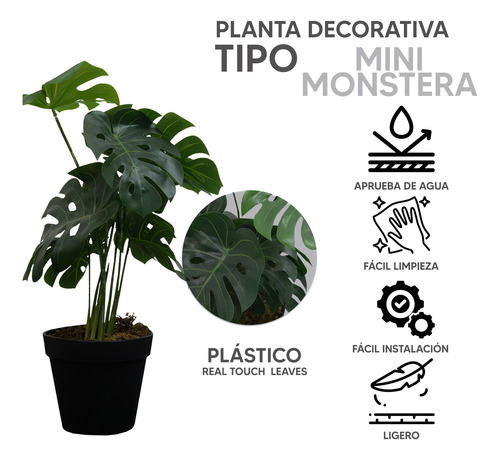 Kit 2 Plantas Artificiales Tipo Mini Monstera 35cm