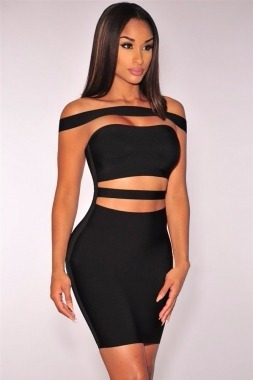 Vestido Negro Tipo Faja Hombros Bandage Herver  Fiesta 