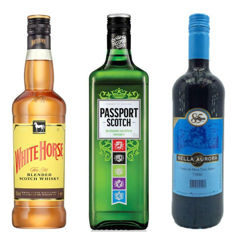 Whisky White Horse 1l + Passport 1l + Vinho Bella Aurora