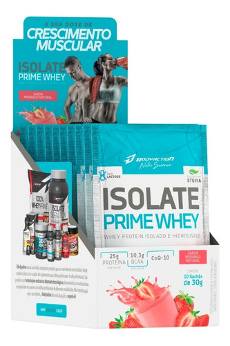 Isolate Prime Whey 10 Sachês 30g Sem Lactose Bodyaction Sabor Morango