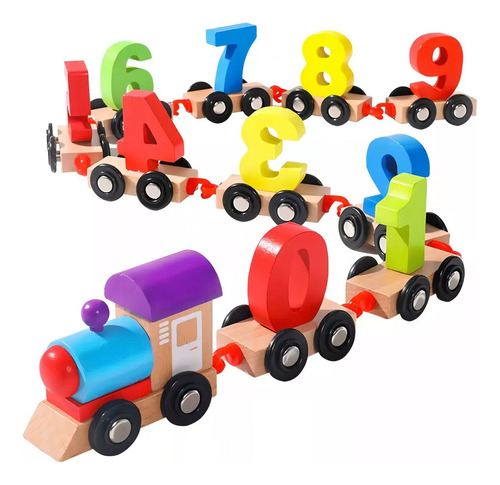 Juguete Didáctico Montessori De Tren Con Números De Madera