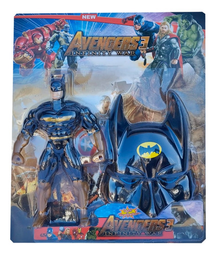 Kit Batman Avengers Muñeco 25 Cm Y Mascara Con Luz Y Sonido