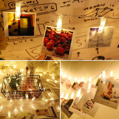 Cadena De Luz Led 20 Clips De Fotos 3.2m Con Clip De Cable