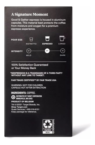 Nespresso Good & Gather Colombian Espresso Roast Coffe 10pod