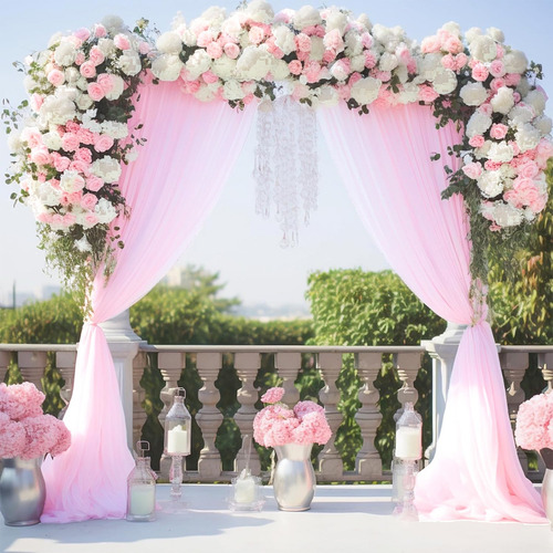 2pzs Cortinas De Malla Multicolor Decoración Boda Cumpleaños Color Rosa Claro
