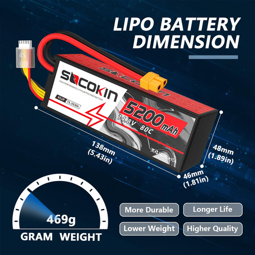 Batería Lipo 14.8v 4s 5200mah 80c Con Estuche Rígido