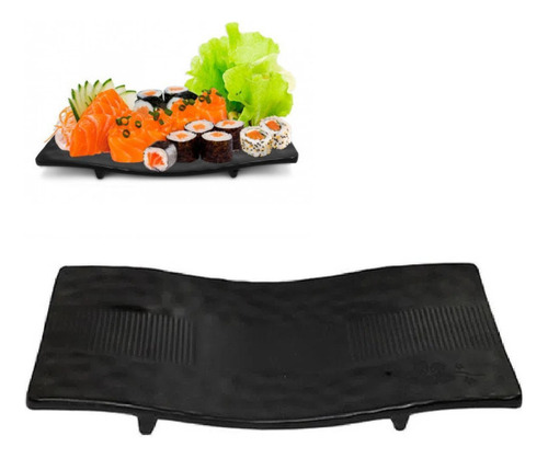 Travessa Melamina Premium Prato Preto Oriental Sushi