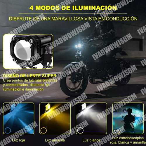 N 2 Faros Luces Led Auxiliares 4 Modos Lupa Moto+interruptor