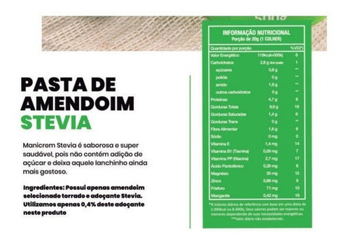 Imagem 3 de 3 de Manicrem Pasta De Amendoim C/ Stévia 500g Zero Açúcar
