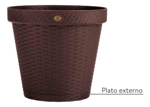 Maceta Redonda Con Plato Rattan 20 Cm Plastico Kit De 3