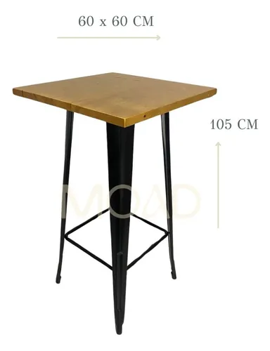 Mesa Comedor Alta Para Bar O Cocina Tolix 60x60 Madera Clara