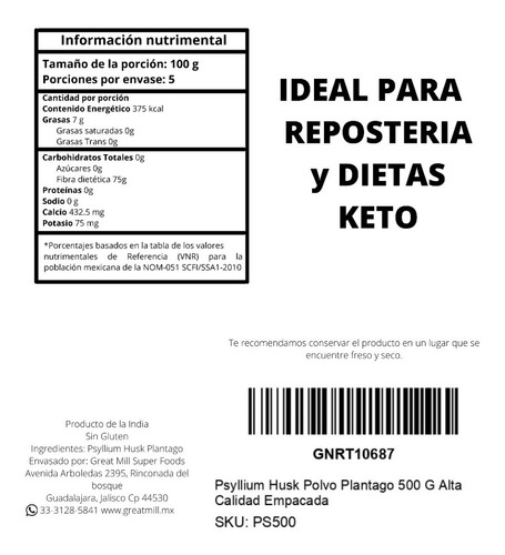 Imagen 2 de 4 de Eritritol + Goma Xantana + Psyllium Husk Keto 500 Gramos C/u