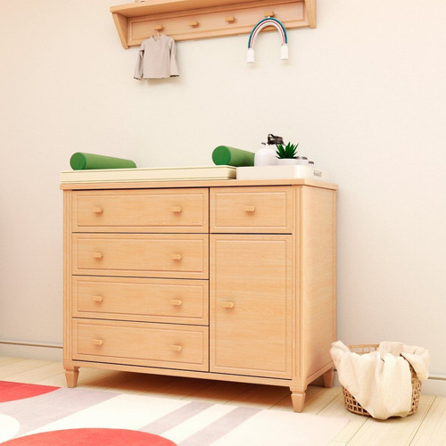 Cômoda Infantil 1 Porta 5 Gavetas Tudor Eucalipto Timber