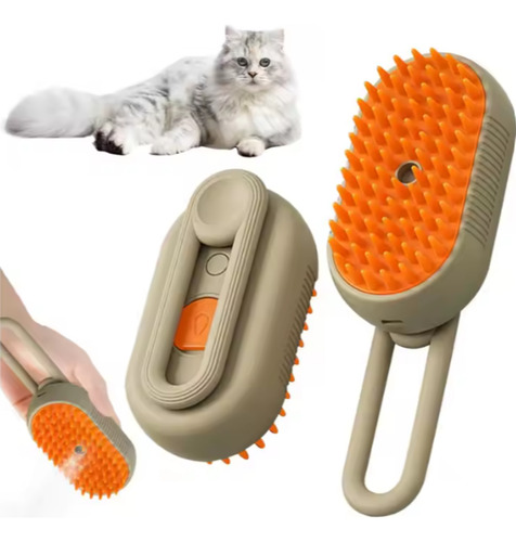 Cepillo De Vapor, Peine Masaje Y Limpiador 3 En 1 Mascotas Crema