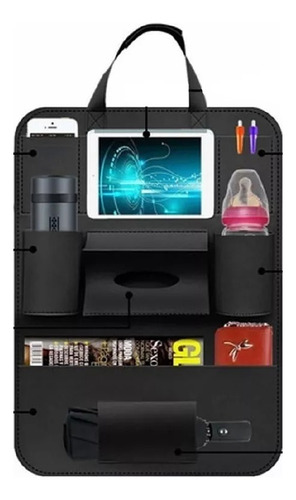 Organizador Asiento Trasero Para Auto Tablet Celular Botella