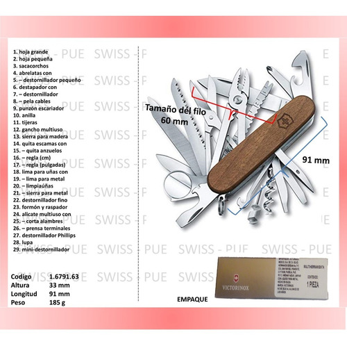 Imagen 2 de 3 de Navaja Swiss Champ Wood, 91 Mm, Nogal Victorinox (1.6791.63)