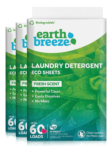 Earth Breeze - Sábanas De Detergente Para Ropa Sin Líquido -