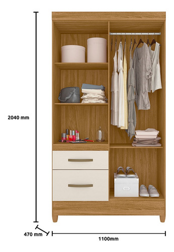Placard Madri Moval Con 4 Puertas Y 2 Cajones color Freijo y Blanco