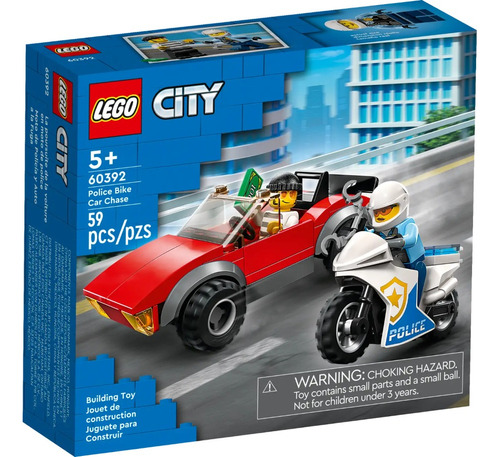 Lego 60392 City Moto De Policía Y Coche A La Fuga 59 Piezas 