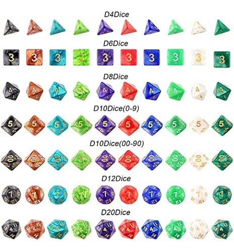10 X 7 Juego De Dados Poliédricos (70 Piezas) Para Mazmorras