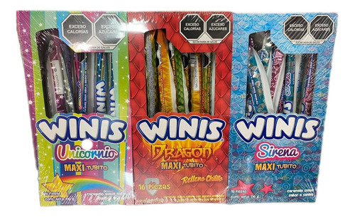 Caramelo Suave Winis Maxi Tubo Unicornio,sirena Y Dragon 3pz