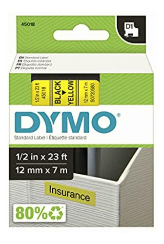 Dymo 45018 Cinta D1-1/2  12mm -letra, Negro/amarillo