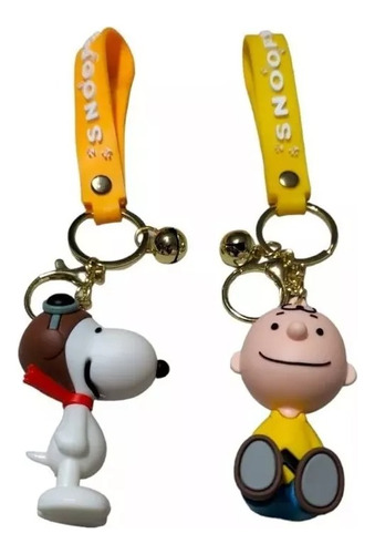 2 Llaveros De Goma Snoopy Y Charlie Brown Con Correa Gancho