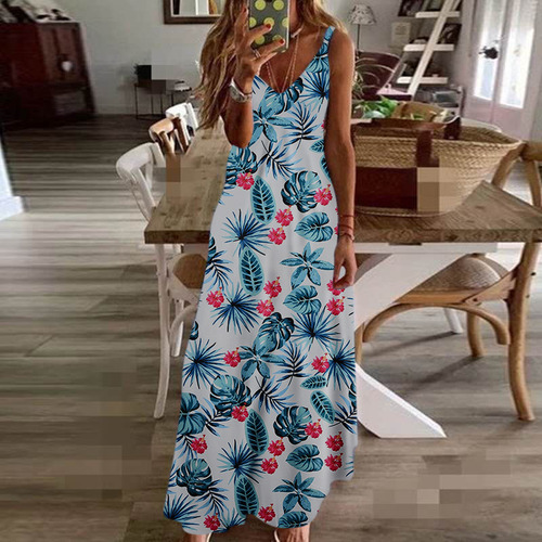 Vestido Feminino, Saia Longa Com Suspensão De Flores
